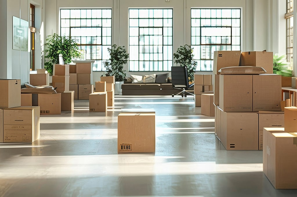 Kartons in einem Büro für Umzug vorbereitet